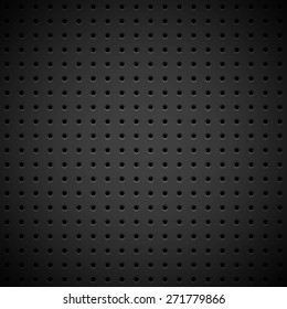Black abstract technology background with seamless circle perforated speaker grill texture for web, user interfaces, UI, applications, apps, business presentations and prints. Vector illustration.