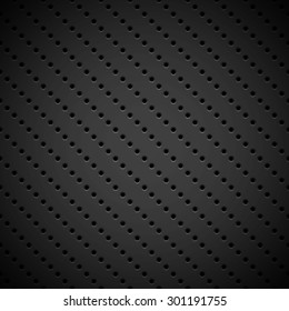 Black abstract technology background with seamless circle perforated speaker grill texture for web, user interfaces, UI, applications, apps, business presentations and prints. Vector illustration.