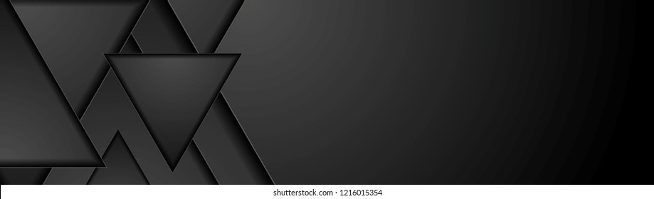 Black abstract technology concept banner design with triangles. Vector background