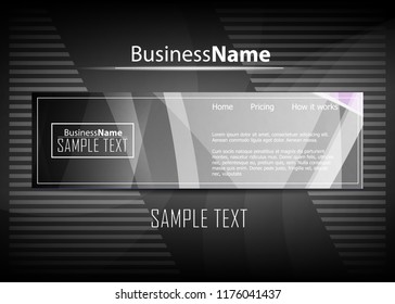 Black abstract template for card or banner. Metal Background with waves and reflections. Business background, silver, illustration. Illustration of abstract background with a metallic element