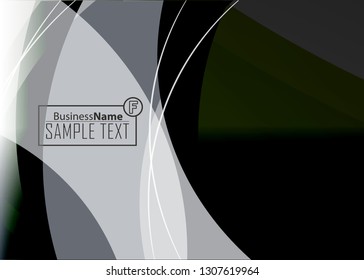Black abstract template for card or banner. Metal Background with waves and reflections. Business background, silver, illustration. Illustration of abstract background with a metallic element