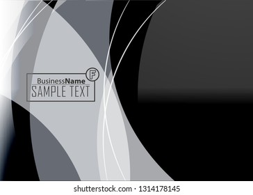 Black abstract template for card or banner. Metal Background with waves and reflections. Business background, silver, illustration. Illustration of abstract background with a metallic element