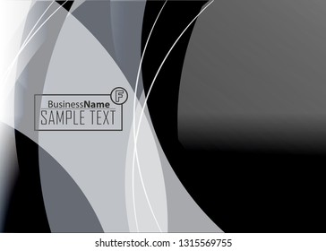Black abstract template for card or banner. Metal Background with waves and reflections. Business background, silver, illustration. Illustration of abstract background with a metallic element