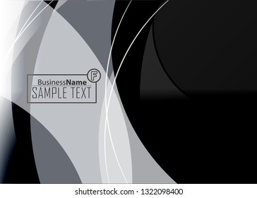 Black abstract template for card or banner. Metal Background with waves and reflections. Business background, silver, illustration. Illustration of abstract background with a metallic element