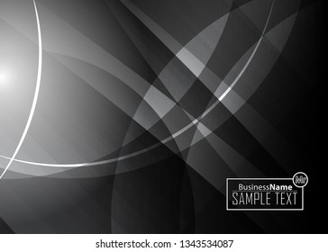 Black abstract template for card or banner. Metal Background with waves and reflections. Business background, silver, illustration. Illustration of abstract background with a metallic element