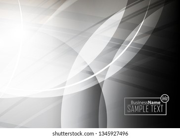Black abstract template for card or banner. Metal Background with waves and reflections. Business background, silver, illustration. Illustration of abstract background with a metallic element