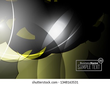 Black abstract template for card or banner. Metal Background with waves and reflections. Business background, silver, illustration. Illustration of abstract background with a metallic element
