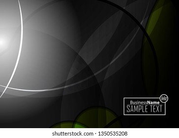 Black abstract template for card or banner. Metal Background with waves and reflections. Business background, silver, illustration. Illustration of abstract background with a metallic element