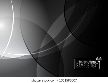 Black abstract template for card or banner. Metal Background with waves and reflections. Business background, silver, illustration. Illustration of abstract background with a metallic element