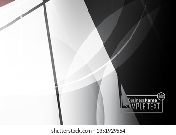 Black abstract template for card or banner. Metal Background with waves and reflections. Business background, silver, illustration. Illustration of abstract background with a metallic element