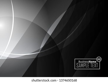 Black abstract template for card or banner. Metal Background with waves and reflections. Business background, silver, illustration. Illustration of abstract background with a metallic element
