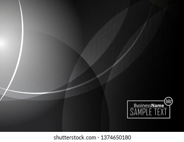 Black abstract template for card or banner. Metal Background with waves and reflections. Business background, silver, illustration. Illustration of abstract background with a metallic element