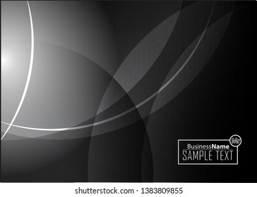 Black abstract template for card or banner. Metal Background with waves and reflections. Business background, silver, illustration. Illustration of abstract background with a metallic element