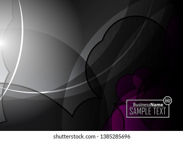 Black abstract template for card or banner. Metal Background with waves and reflections. Business background, silver, illustration. Illustration of abstract background with a metallic element