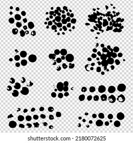 Black abstract texture circle brush strokes groups on imitation transparent background