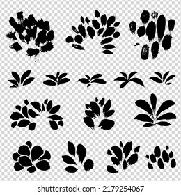 Black abstract texture plant elements good for brush strokes on imitation transparent background