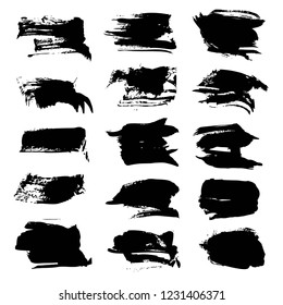 Black abstract textured smears set isolated on a white background