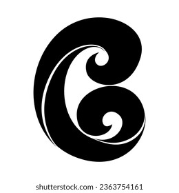 Black Abstract Thick Curled Letter C Icon on a White Background
