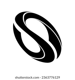 Black Abstract Twisted Curvy Down Facing Letter S Icon on a White Background
