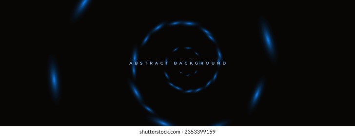 Black abstract vector background with blue neon lights spiral. Vector illustration