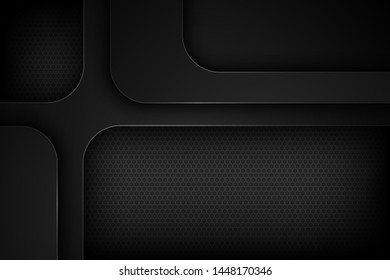 Black abstract vector background with overlapping characteristics.