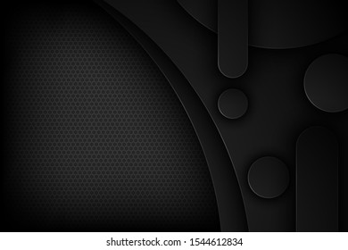 Black abstract vector background with overlapping characteristics.