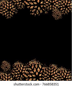 Black abstract vector background with snowflakes and gold sparkles