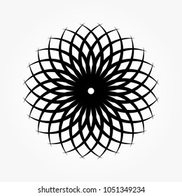 Black abstract vector circle frame halftone dot. Round logo. Technology circle emblem. Design element. Black sun. Vector illustration.