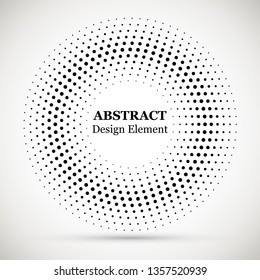 Black abstract vector circle frame halftone dots logo emblem design element. 
Halftone effect vector pattern for your design. Circle dots isolated on the white background for advertisement.
