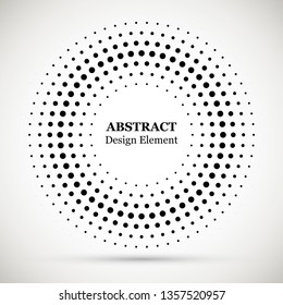 Black abstract vector circle frame halftone dots logo emblem design element. 
Halftone effect vector pattern for your design. Circle dots isolated on the white background for advertisement.
