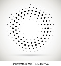 Black abstract vector circle frame halftone dots logo emblem design element. 
Halftone effect vector pattern for your design. Circle dots isolated on the white background for advertisement.
