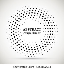 Black abstract vector circle frame halftone dots logo emblem design element. Halftone effect vector pattern for your design. Circle dots isolated on the white background for advertisement.