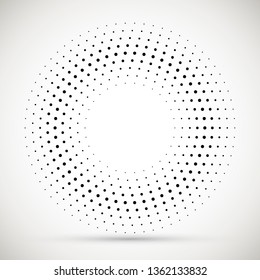 Black abstract vector circle frame halftone dots logo emblem design element. Rounded border icon. Isolated halftone circle dots vector texture.