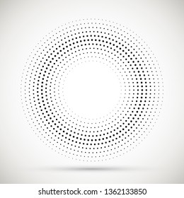 Black abstract vector circle frame halftone dots logo emblem design element. Rounded border icon. Isolated halftone circle dots vector texture.