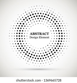 Black abstract vector circle frame halftone dots logo emblem design element.  Halftone effect vector pattern for your design. Circle dots isolated on the white background for advertisement.
