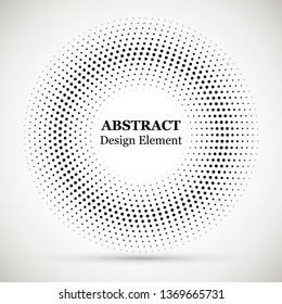 Black abstract vector circle frame halftone dots logo emblem design element.  Halftone effect vector pattern for your design. Circle dots isolated on the white background for advertisement.

