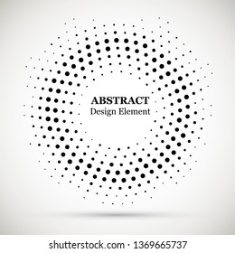 Black abstract vector circle frame halftone dots logo emblem design element. Halftone effect vector pattern for your design. Circle dots isolated on the white background for advertisement.
