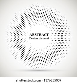 Black abstract vector circle frame halftone dots logo emblem design element. Halftone effect vector pattern for your design. Circle dots isolated on the white background for advertisement.