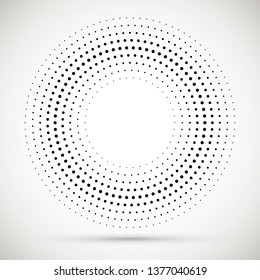 Black abstract vector circle frame halftone dots logo emblem design element. Rounded border icon. Isolated halftone circle dots vector texture.