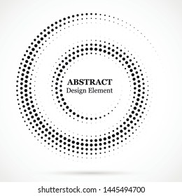 Black abstract vector circle frame halftone dots design element.Halftone effect vector pattern for your design. Circle dots isolated on the white background for advertisement. 