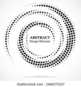 Black abstract vector circle frame halftone dots design element.Halftone effect vector pattern for your design. Circle dots isolated on the white background for advertisement. 