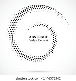 Black abstract vector circle frame halftone dots design element.Halftone effect vector pattern for your design. Circle dots isolated on the white background for advertisement. 