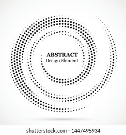 Black abstract vector circle frame halftone dots design element.Halftone effect vector pattern for your design. Circle dots isolated on the white background for advertisement. 