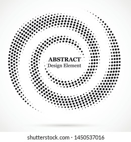 Black abstract vector circle frame halftone dots design element.Halftone effect vector pattern for your design. Circle dots isolated on the white background for advertisement.