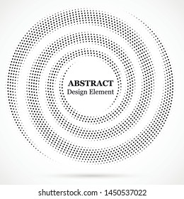 Black abstract vector circle frame halftone dots design element.Halftone effect vector pattern for your design. Circle dots isolated on the white background for advertisement.