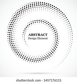 Black abstract vector circle frame halftone dots design element.Halftone effect vector pattern for your design. Circle dots isolated on the white background for advertisement. 