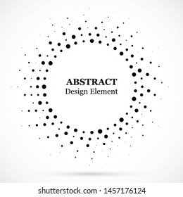 Black abstract vector circle frame halftone dots design element.Halftone effect vector pattern for your design. Circle dots isolated on the white background for advertisement.