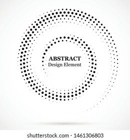 Black abstract vector circle frame halftone dots design element.Halftone effect vector pattern for your design. Circle dots isolated on the white background for advertisement. 