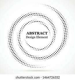 Black abstract vector circle frame halftone dots design element.Halftone effect vector pattern for your design. Circle dots isolated on the white background for advertisement. 