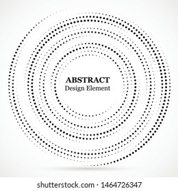 Black abstract vector circle frame halftone dots design element.Halftone effect vector pattern for your design. Circle dots isolated on the white background for advertisement. 